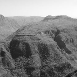 Black and white panoramic view of Barranca de Huentitan canyon in Guadalajara