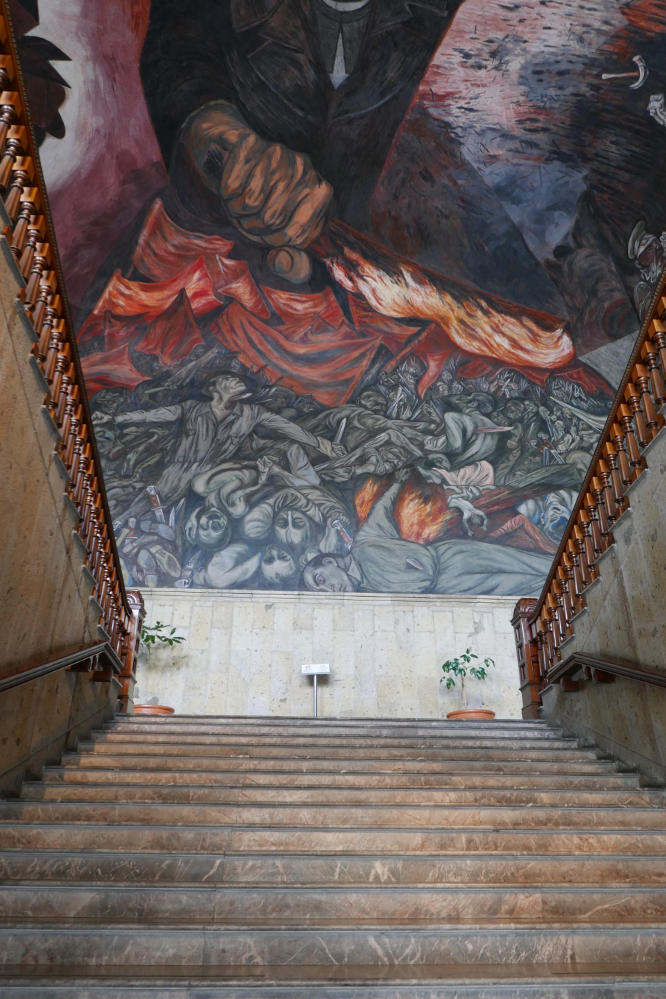 Lucha Social mural by Orozco, above main staircase of Palacio Gobierno in Guadalajara