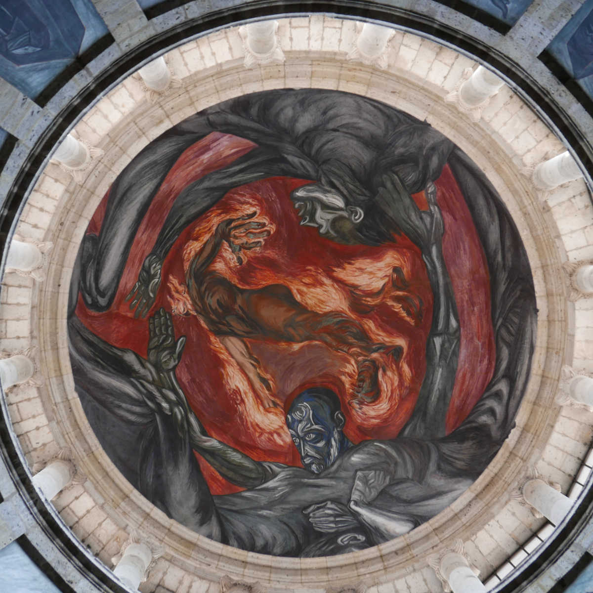 Orozco's famous Man of Fire in the dome of Hospicio Cabanas in Guadalajara