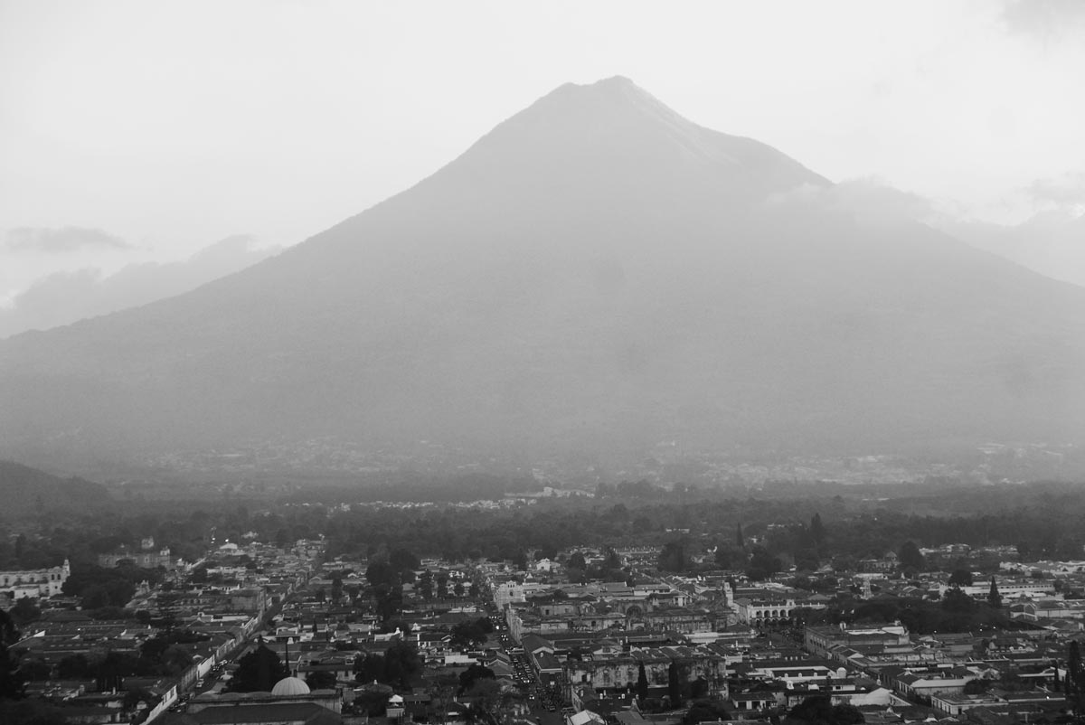 Panorama picture of Antigua Guatemala, with Volcan de Agua in the background