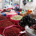 Spices and ingredients (coffee in red!) in Minerva market in Xela