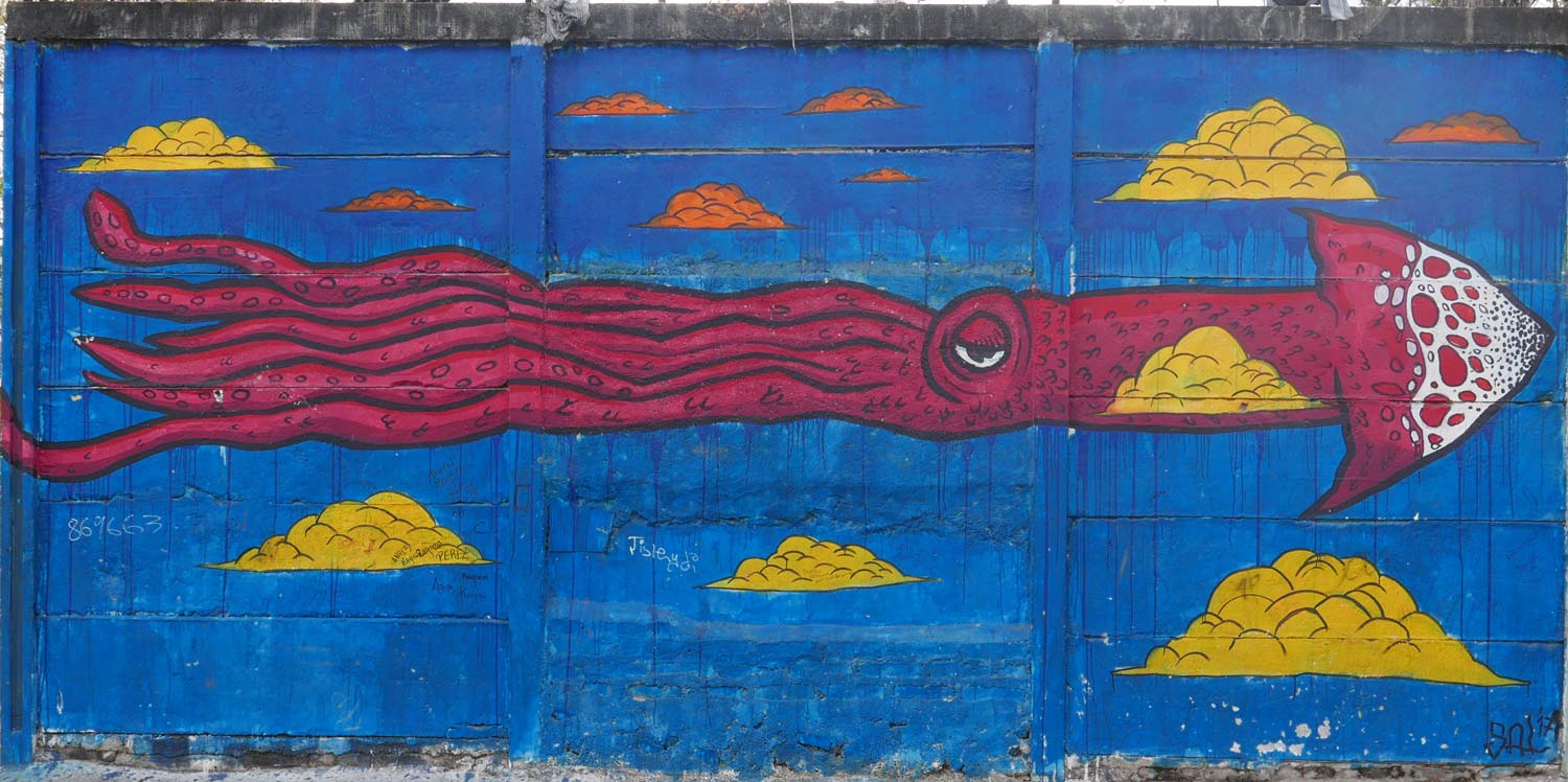 Blue fantasy graffiti in Esteli, Nicaragua