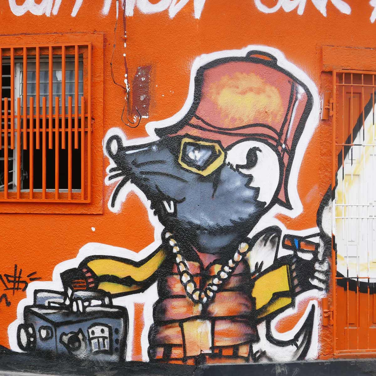 Orange character graffiti in Esteli, Nicaragua