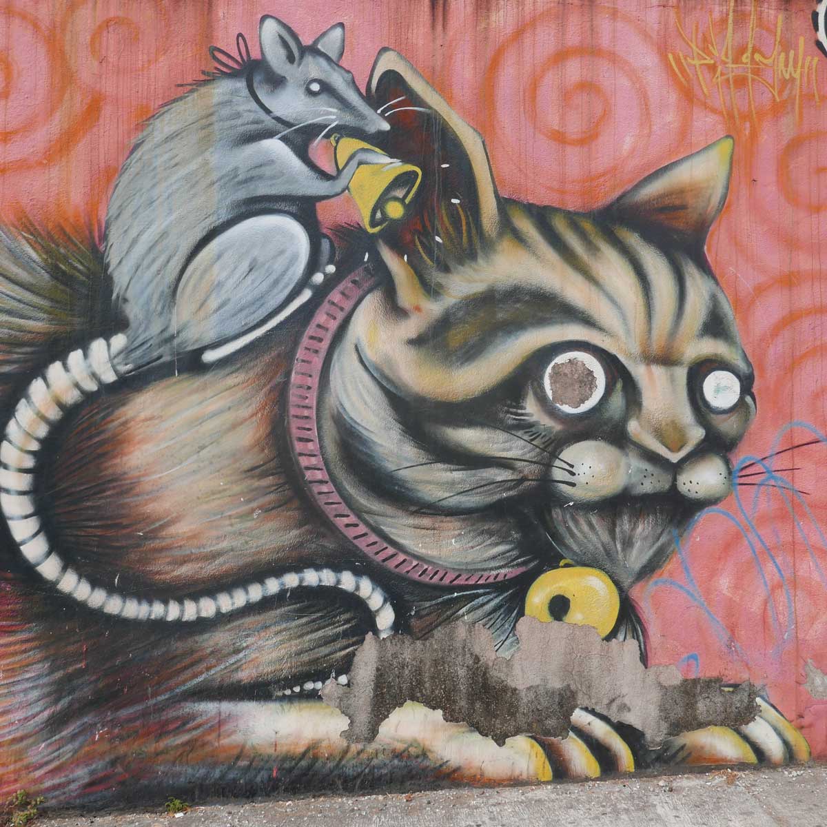 Cat and mouse. Street art in San Jose, Costa Rica