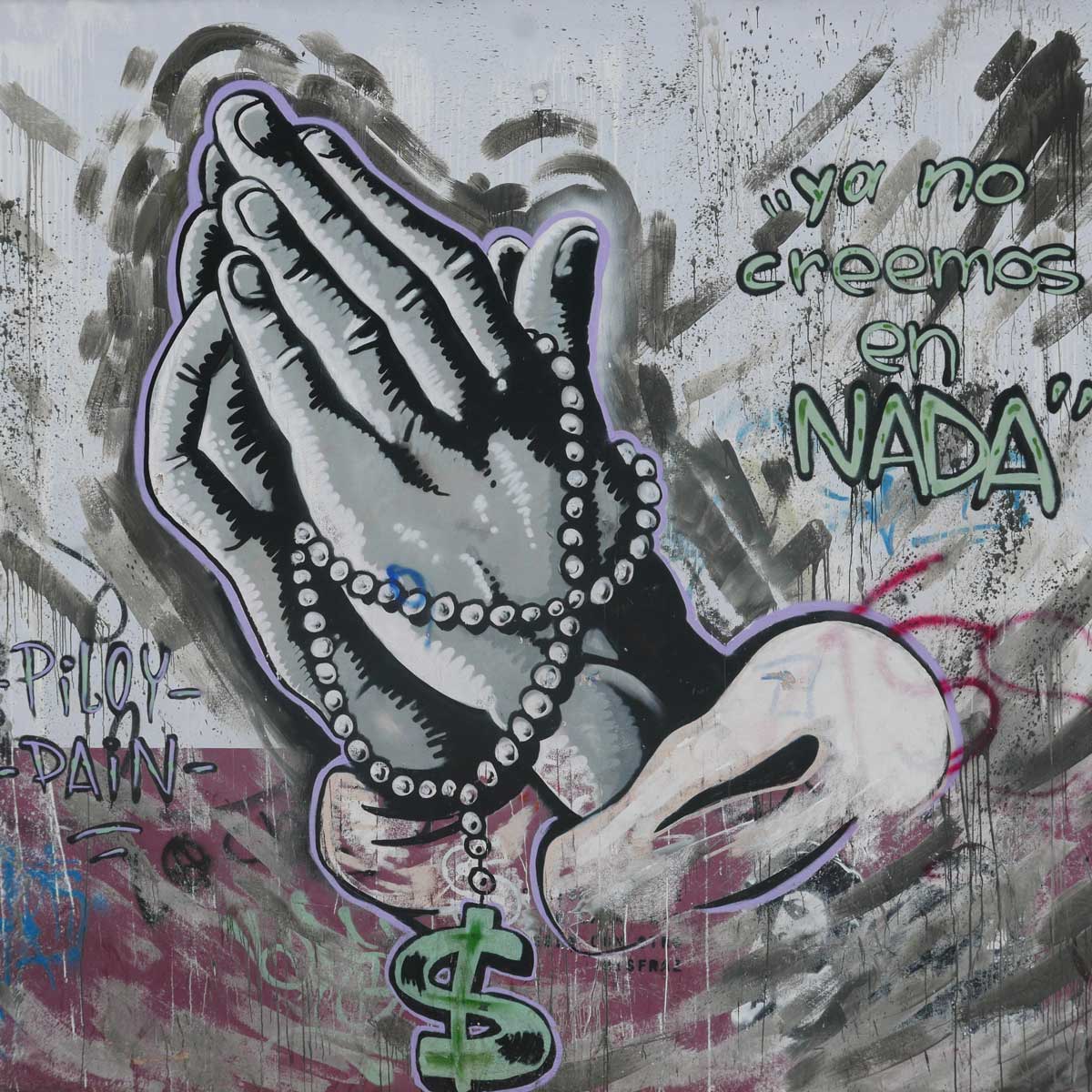 Praying hands. Street art in San Jose, Costa Rica