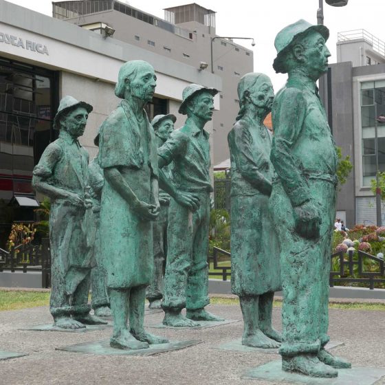 The Presentes, a group of sculptures by Fernando Calvo, in front of the National Bank in San Jose, Costa Rica