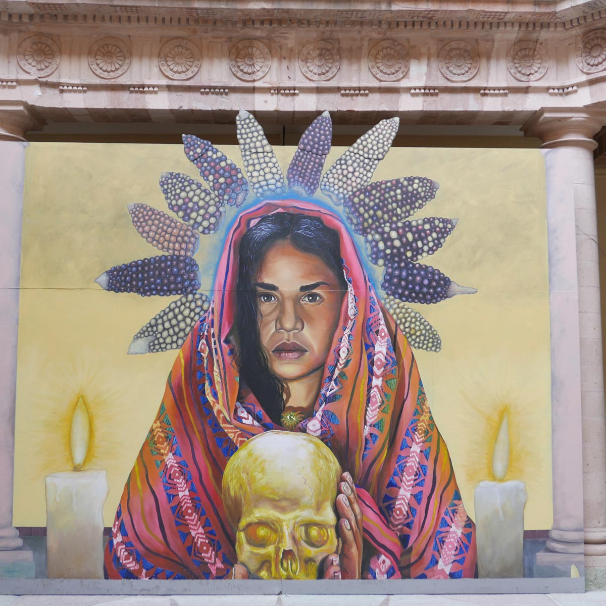 Painting in the courtyard of the Casa de Conde Rul museum in Guanajuato