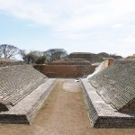 Ball court in the Monte Alban archaelogical ruins near Oaxaca in Mexico