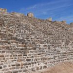 Stairs towards the northern temples of the Monte Alban archaelogical ruins near Oaxaca in Mexico