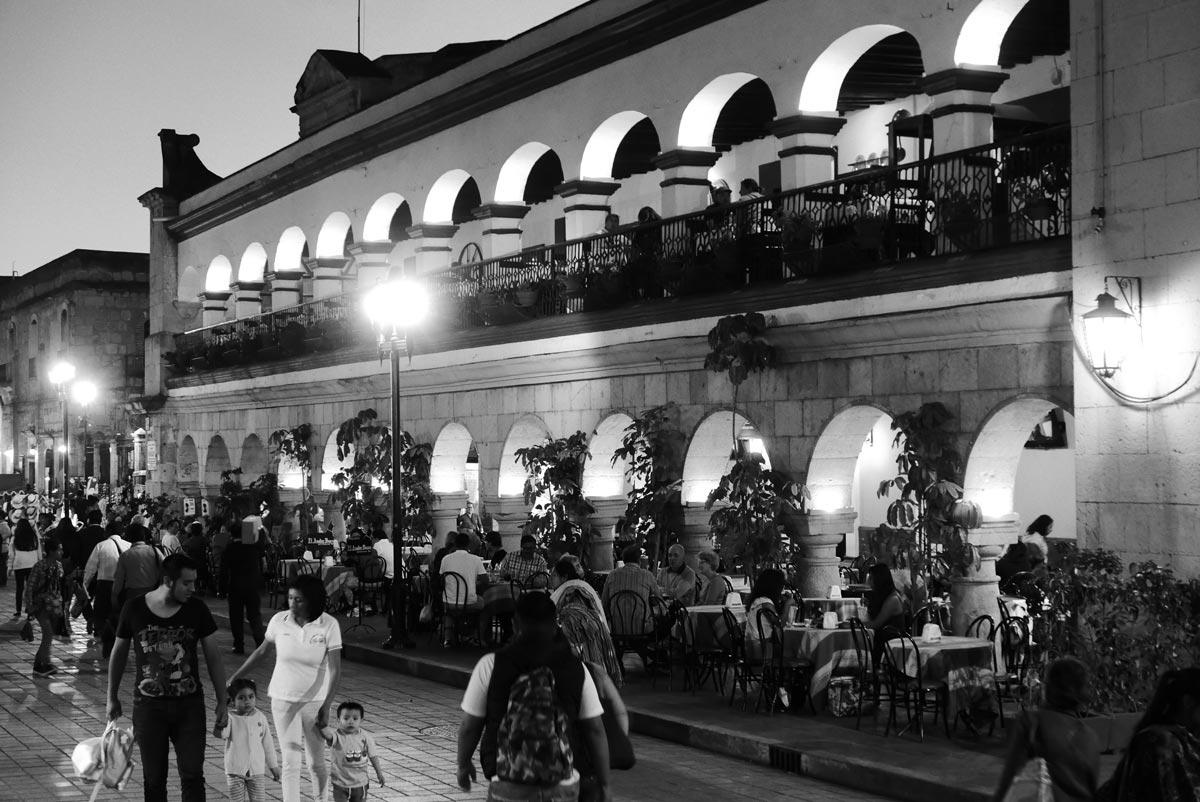 The zocalo central square in Oaxaca by night