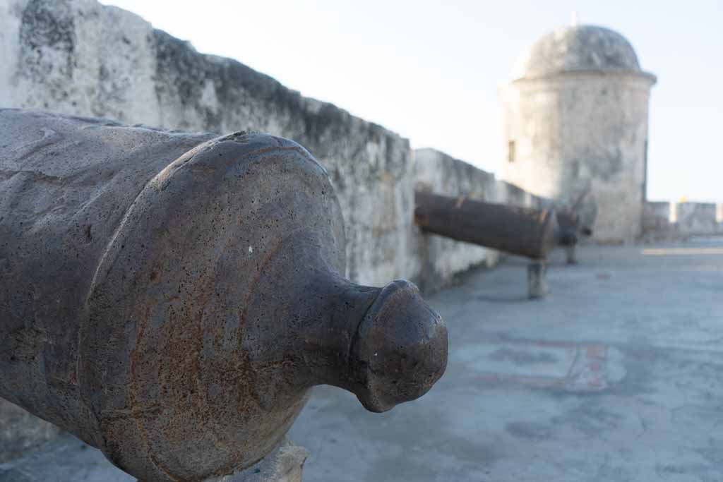 Canons at the city wall in Cartagena