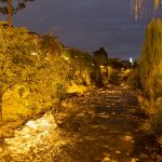 Tomebamba river by night in Cuenca