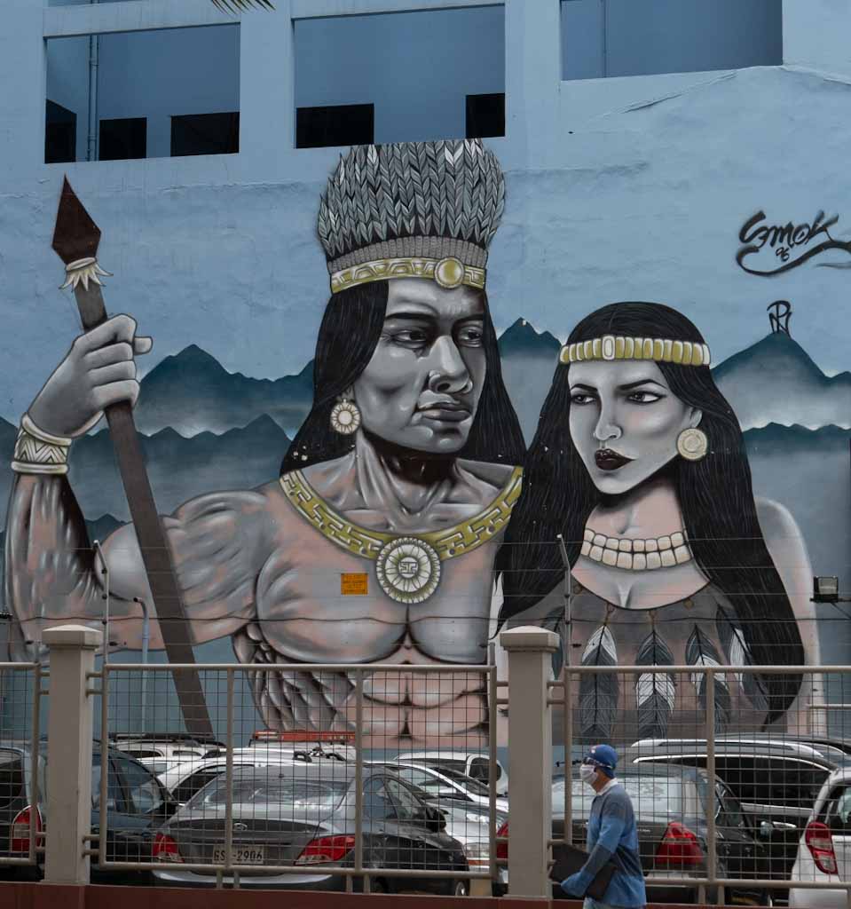 Street art indigenous people in Guayaquil