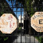 Old traffic signs on private villa
