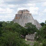 Wide angle view of Pyramid of the Magician in Uxmal