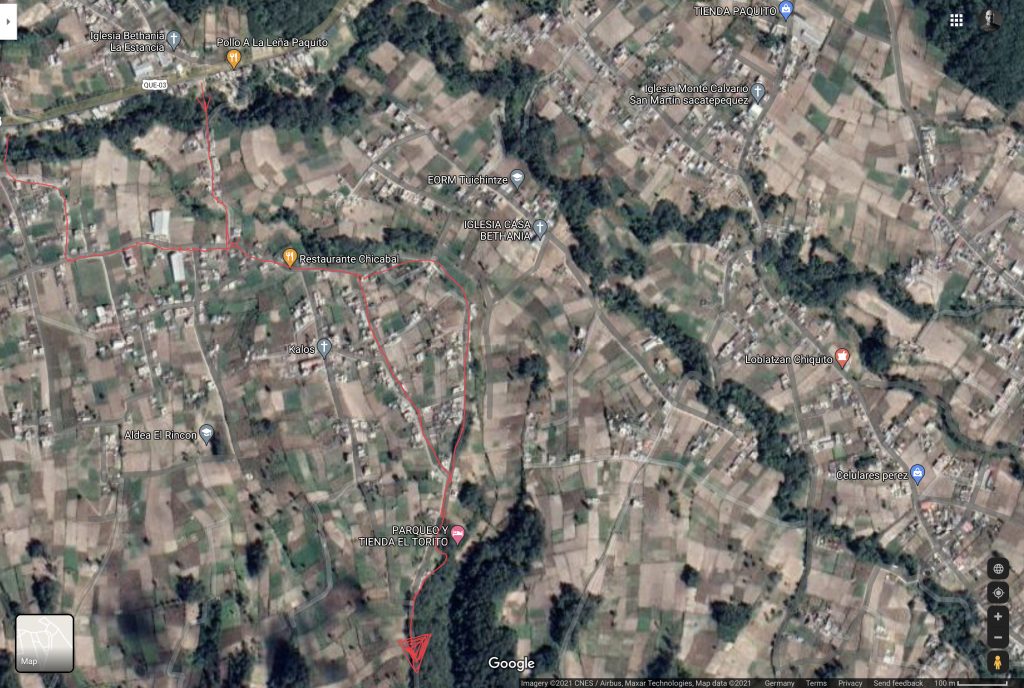 Detailed map of the first part of the walk to Lake Chicabal